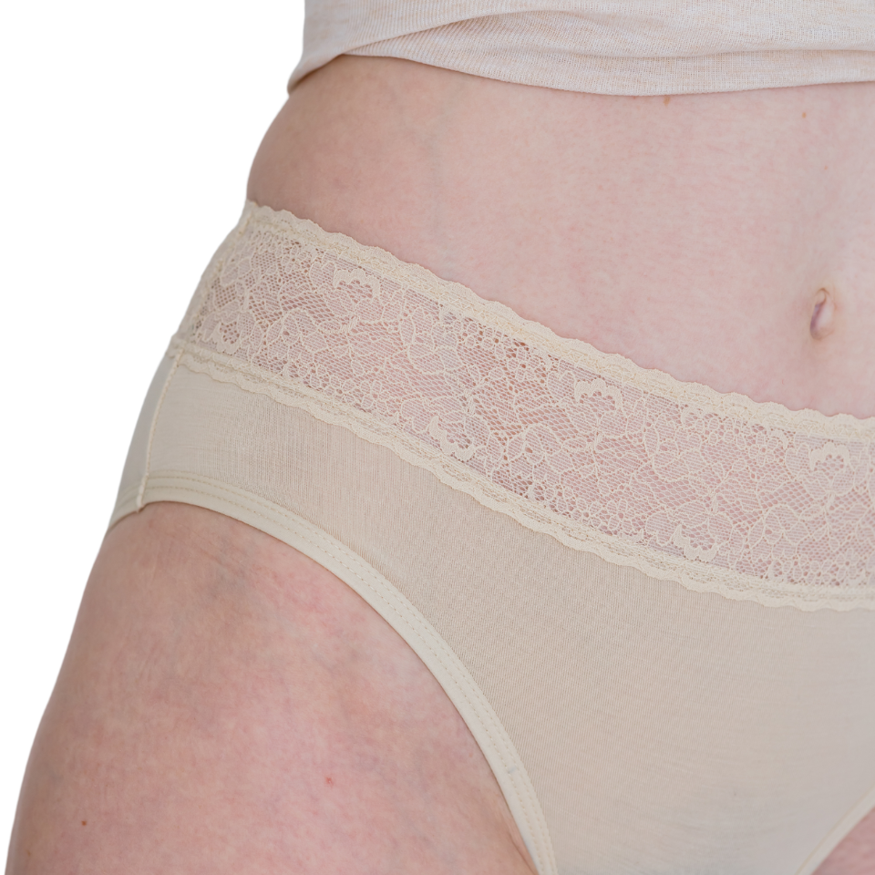 Lace Bikini Brief - Moderate Absorbency - Beige