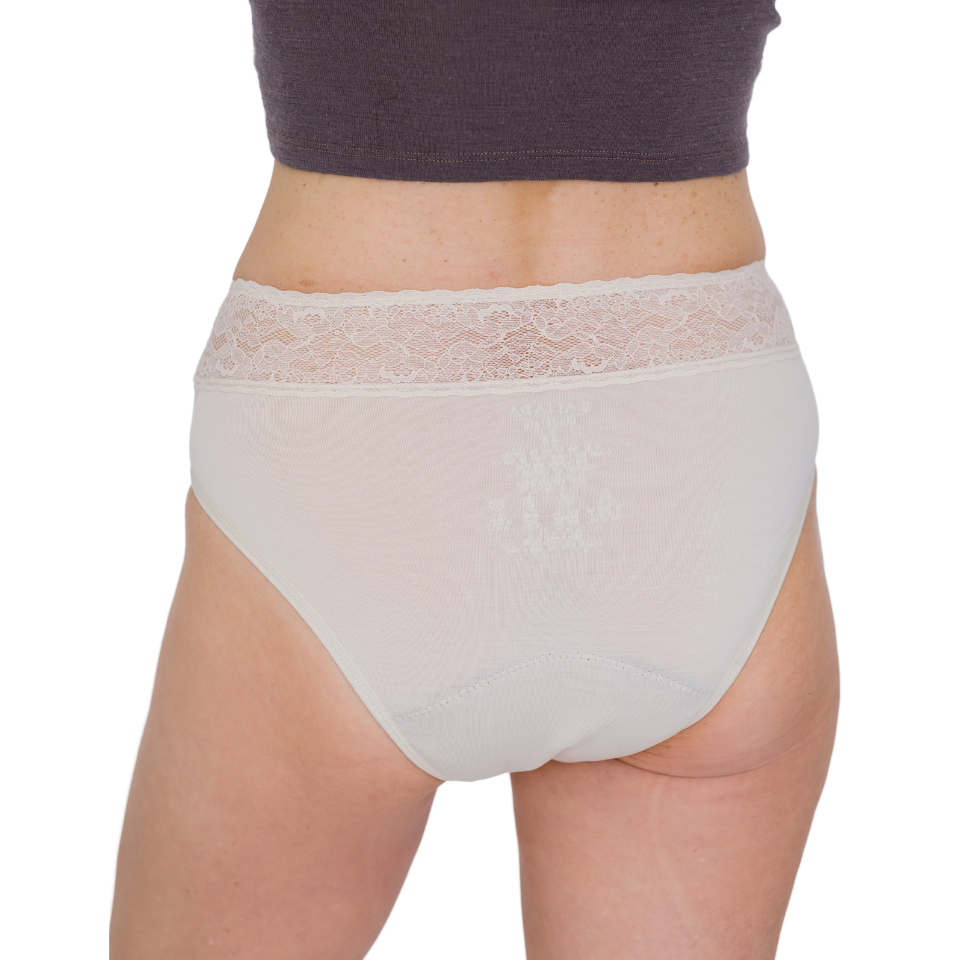 Lace Bikini Brief - Moderate Absorbency - Beige