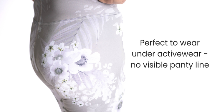 Woman wearing seamfree period underwear under activewear