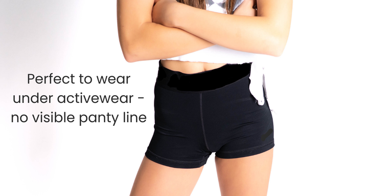 Teen wearing seamfree period underwear under activewear
