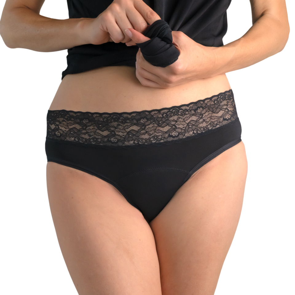 Lace Bikini Brief - Heavy Absorbency - Black