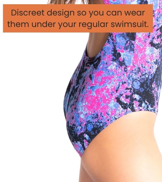 Teen wearing Sahara period swimmers under regular one-piece. 