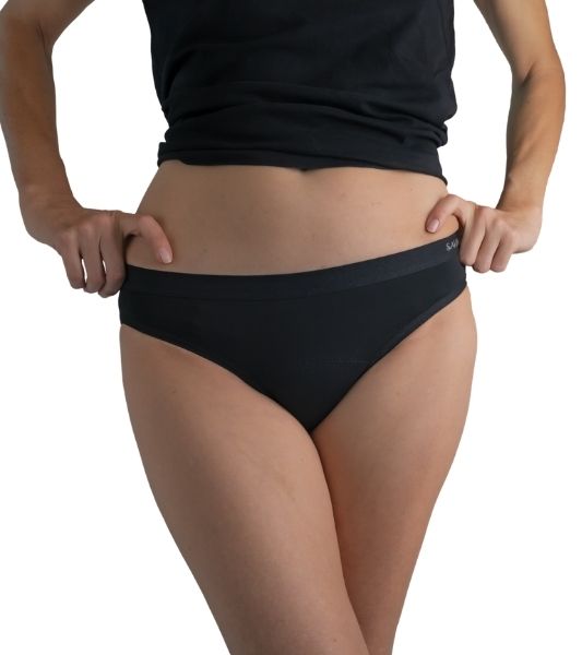 Sahara Black bikini brief period pants — front view, heavy absorbency