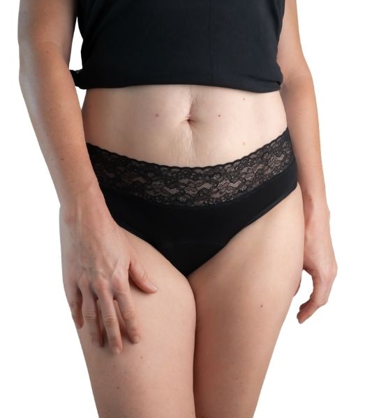 Front view of Sahara heavy absorbency lace period pants