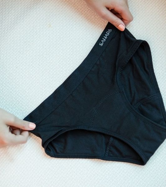 Black Sahara teen hipster period pants close up - super light flow