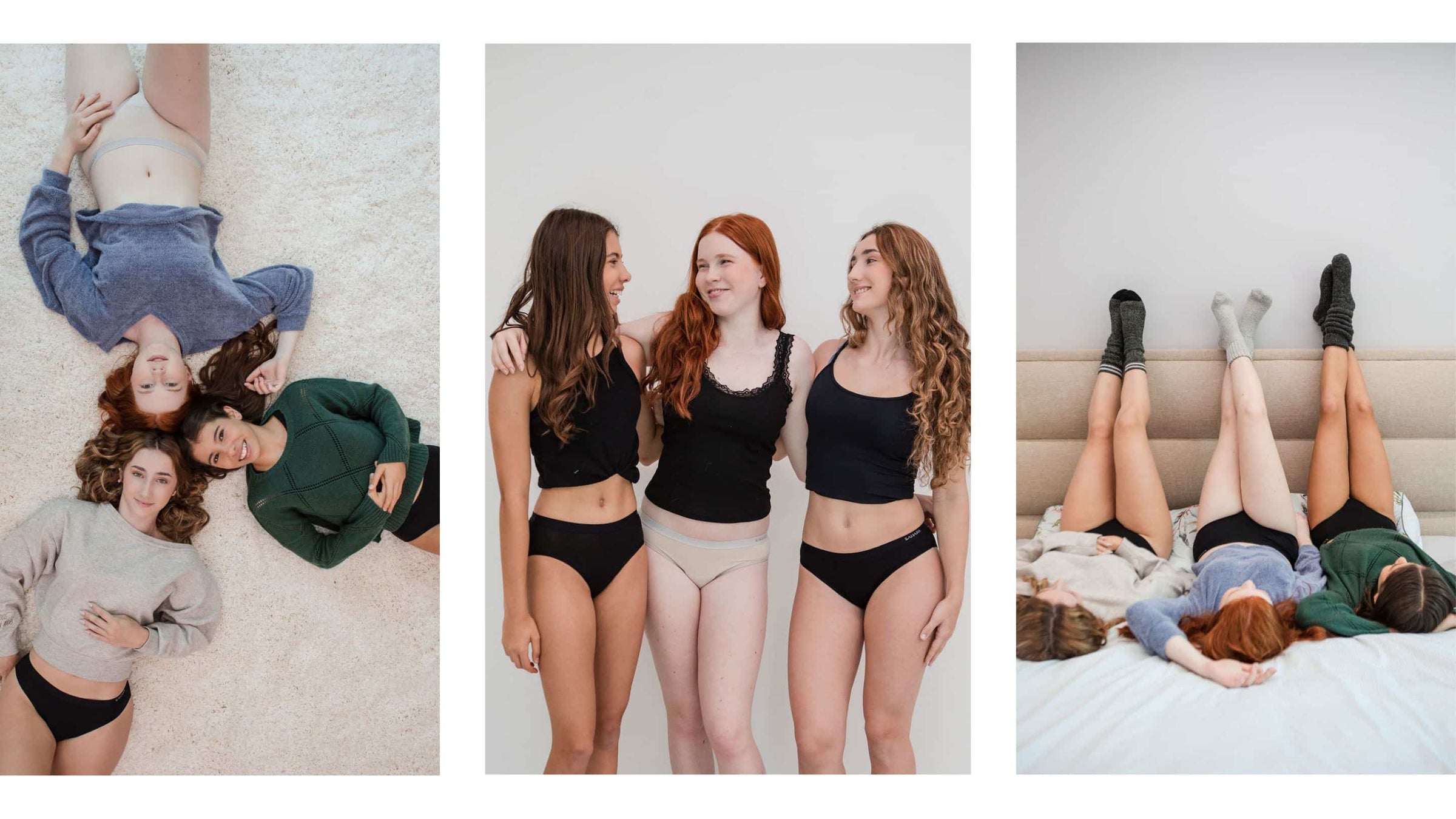 3 pics of 3 teen girls wearing Sahara Period panties looking relaxed and confident