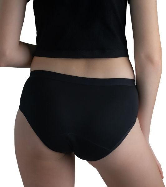 Black teen boyleg period pants back view showing coverage