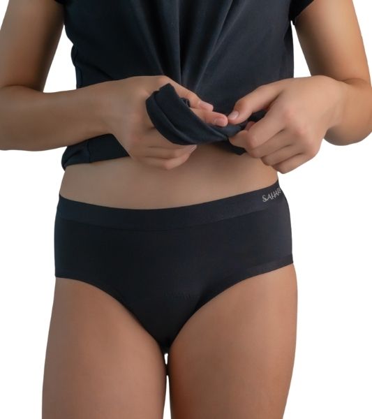 Black teen boyleg period pants front view - super light flow
