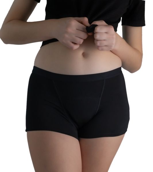 Black teen boyshort period pants front view - heavy flow