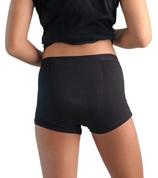 Black teen boyshort period pants back view showing coverage